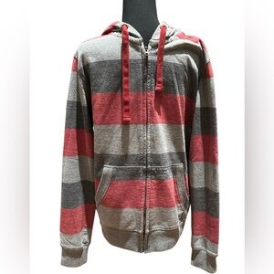 Knickerbocker Vintage Design Gray Red Striped Zip Hoodie Size Medium